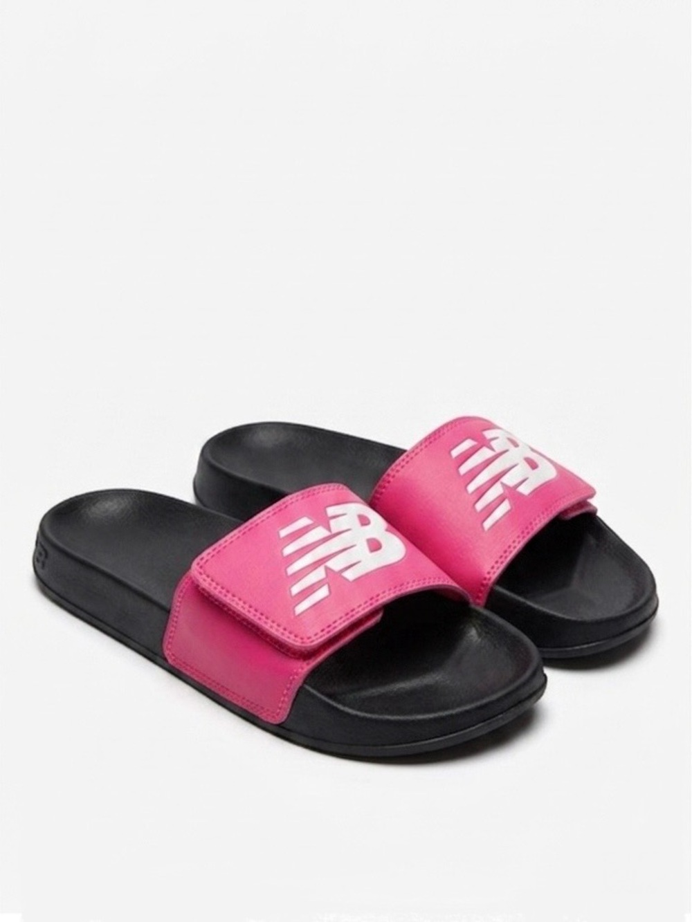 New Balance 200 Adjustable Hot Pink and Black Logo Slides with Velvro Size 3